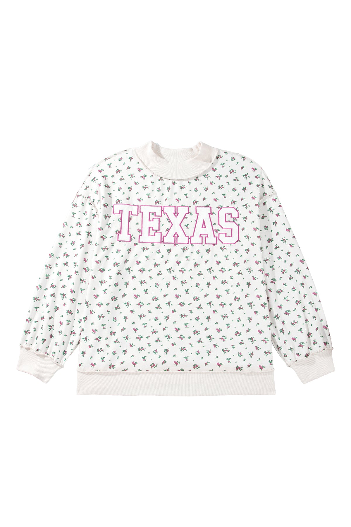 Apricot Floral Print Texas Long Sleeve Ribbed Neck Tunic Plus Size Sweatshirt