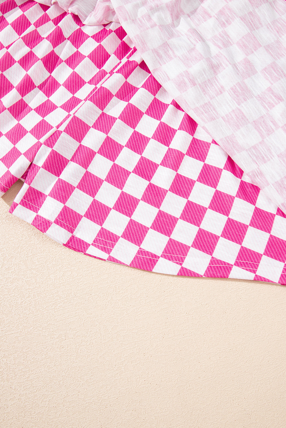 Pink Checkerboard T Shirt and High Waist Short 2 Piece Outfit