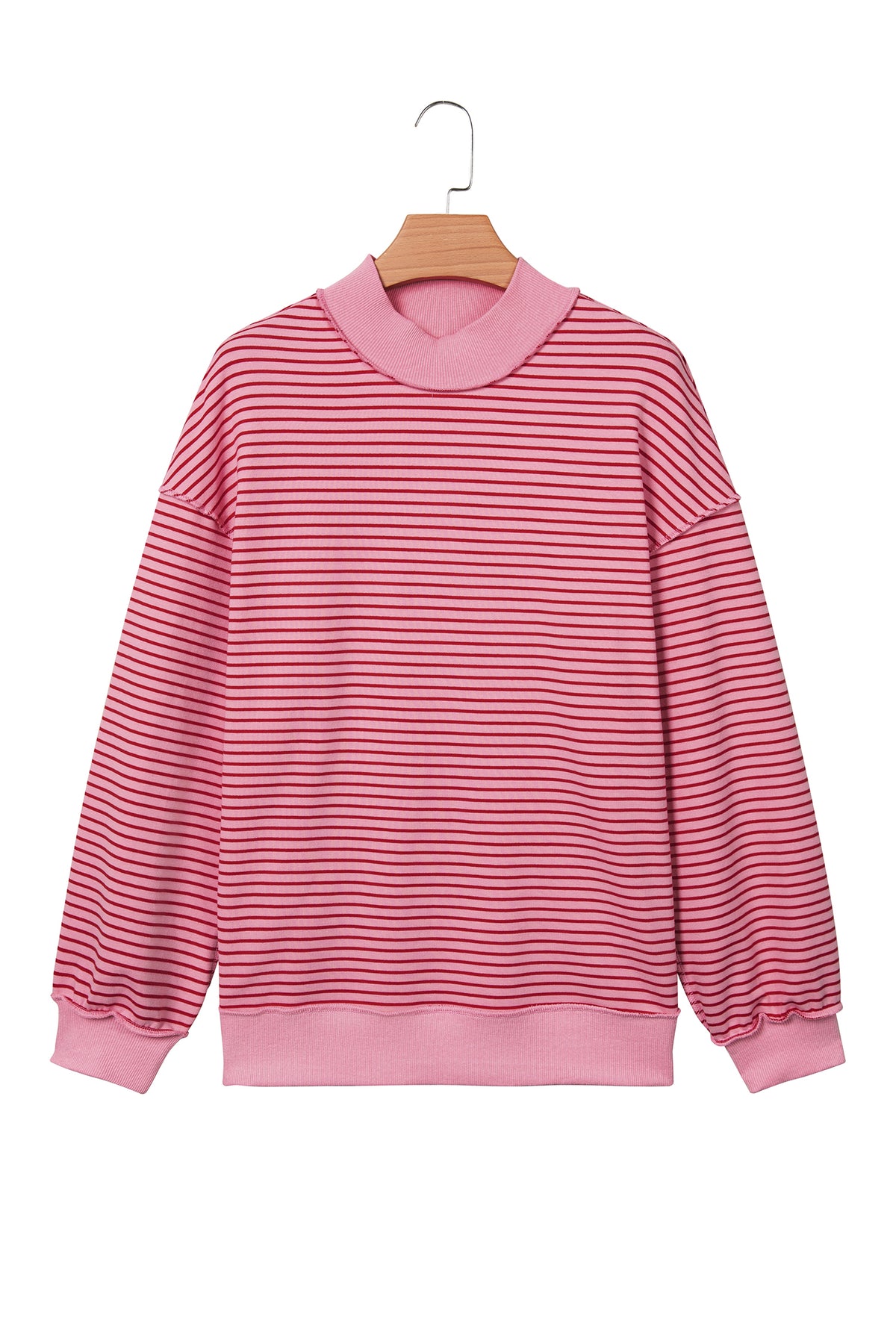 Green Stripe Ribbed Color Block Mock Neck Oversized Sweatshirt