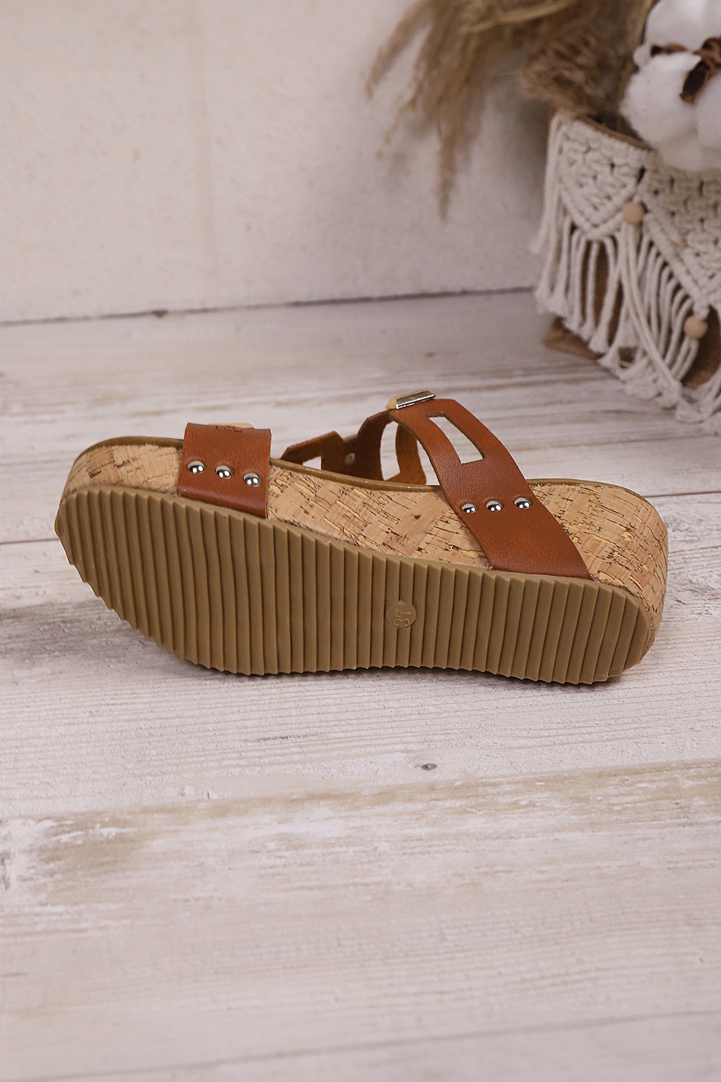 Coffee Retro Hollowed PU Leather Wedge Platform Sandals