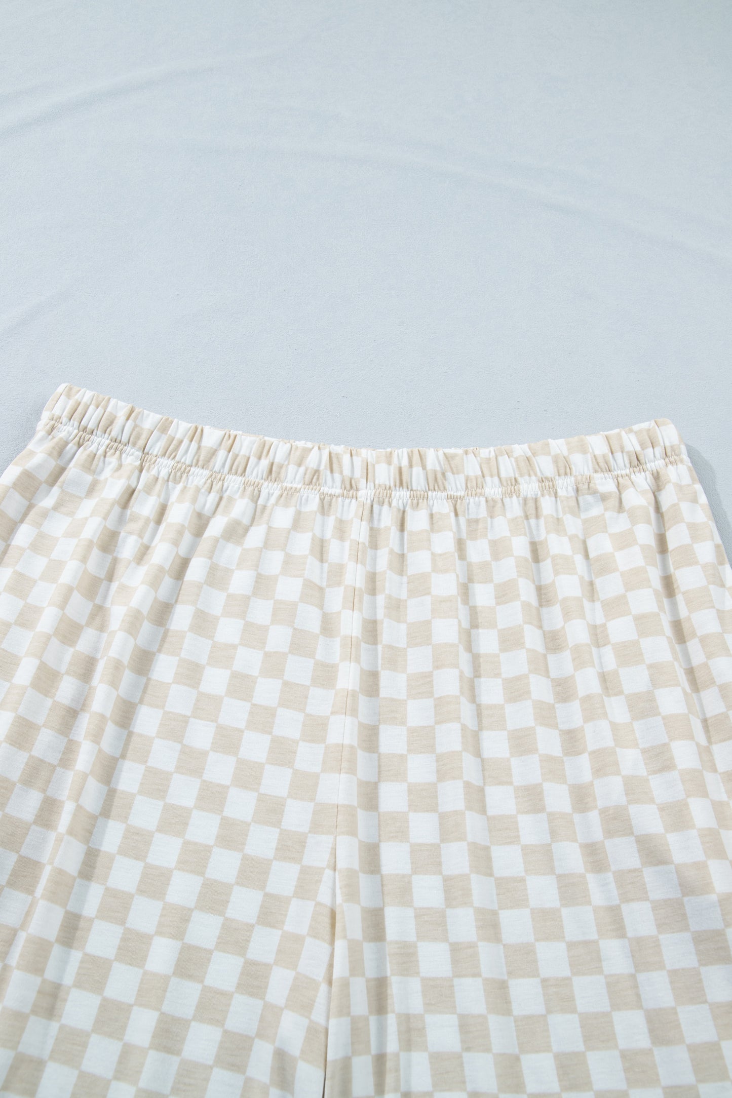 Khaki Plus Size Checkered Print Half Sleeve Tee Loose Pants Set