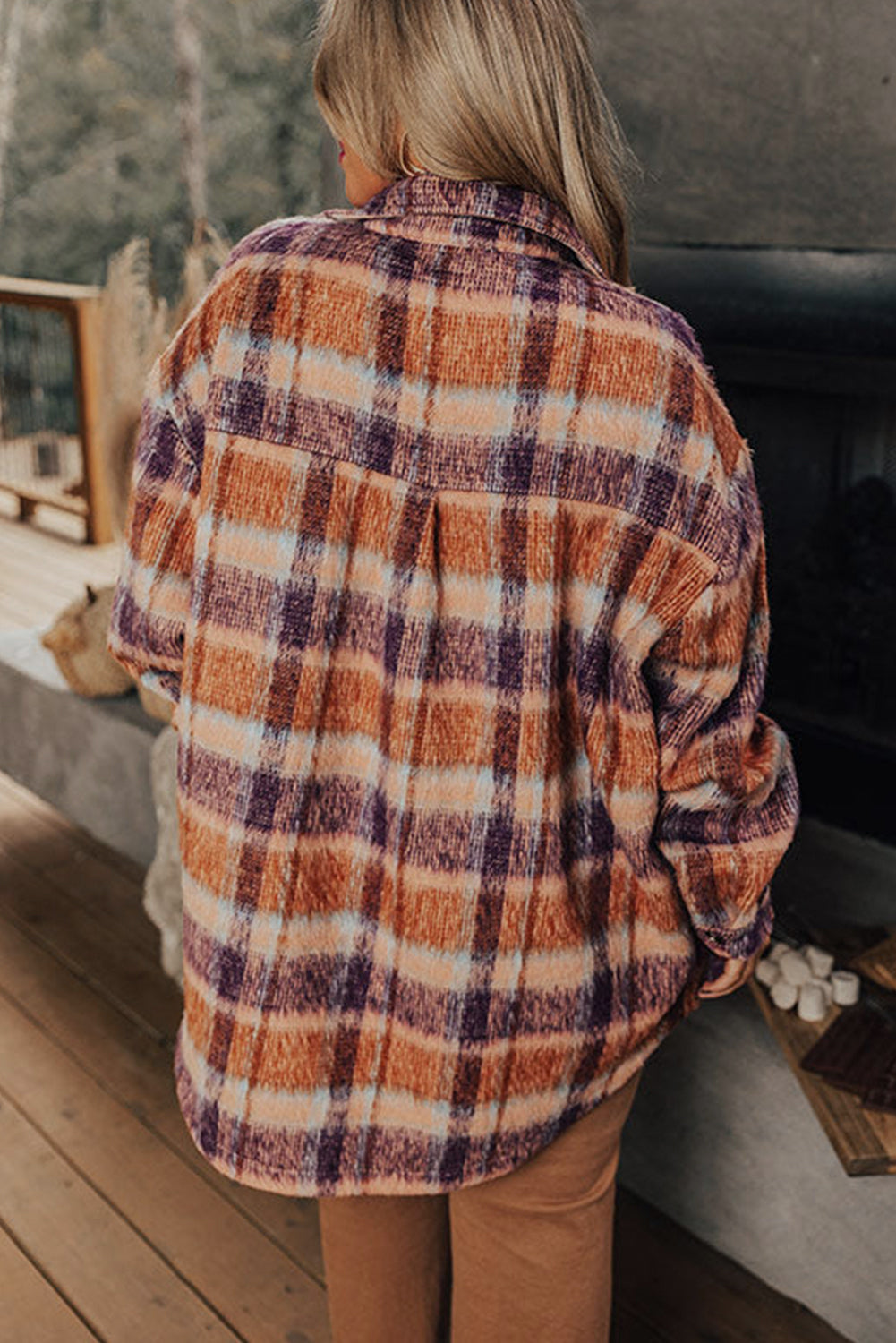 Multicolour Plus Size Plaid Print Collared Button up Shacket