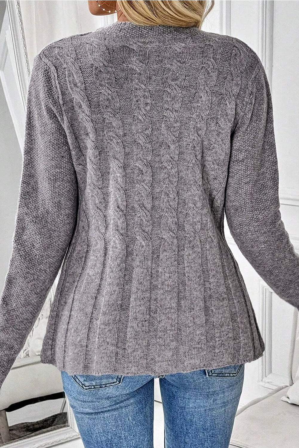 High Cable Knit Cardigan Sweater