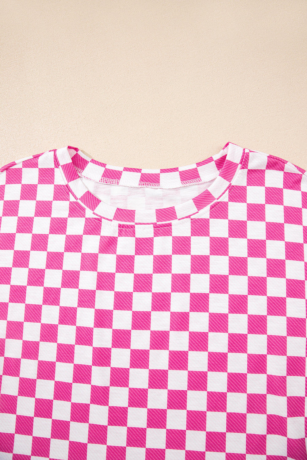 Pink Checkerboard T Shirt and High Waist Short 2 Piece Outfit
