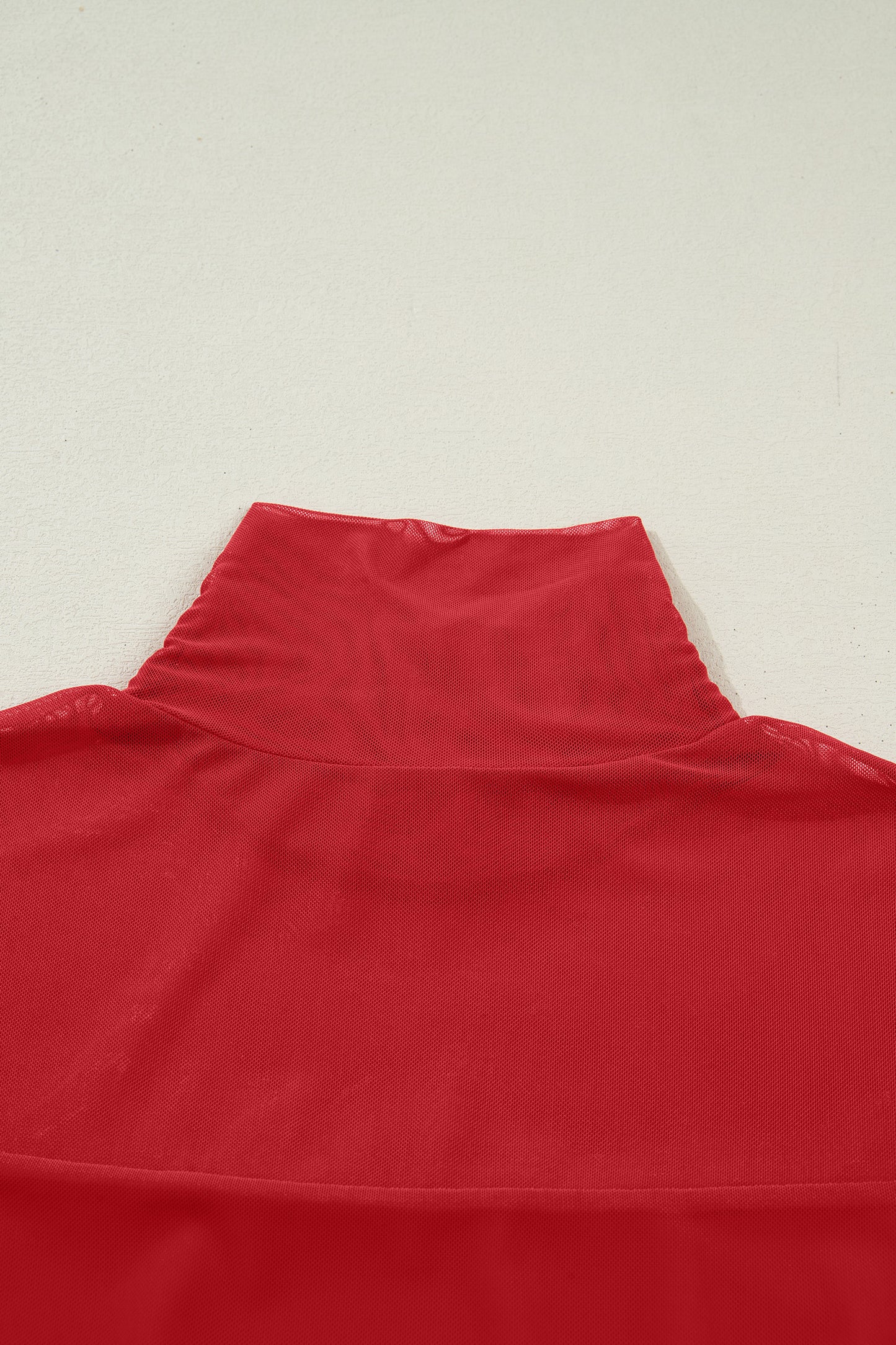 Fiery Red Sheer Mesh Patchwork High Neck Long Sleeve Top