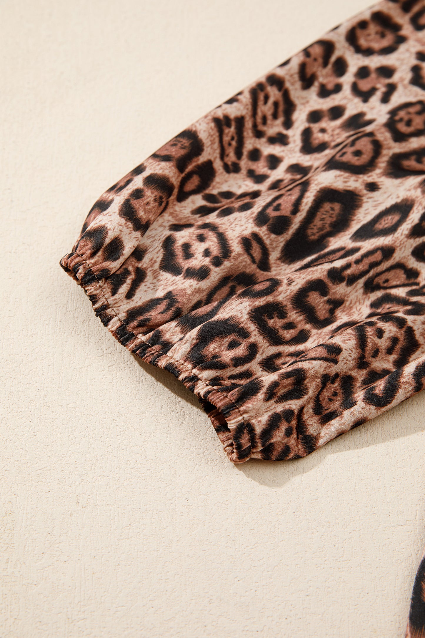 Brown Leopard Bow Tie Puff Sleeve Blouse