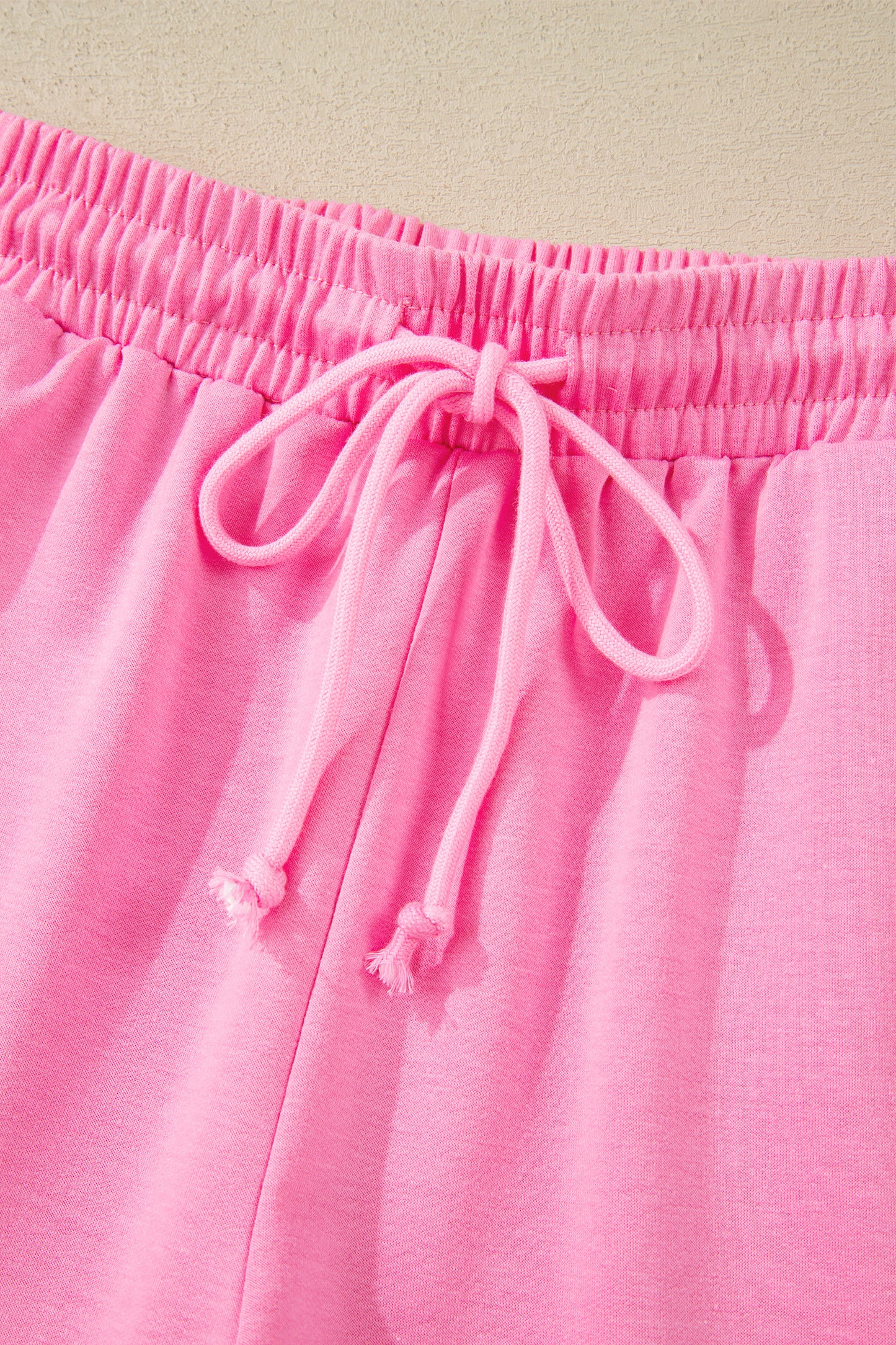 Bonbon Collared V Neck Tee Drawstring Elastic Waist Shorts 2pcs Outfit