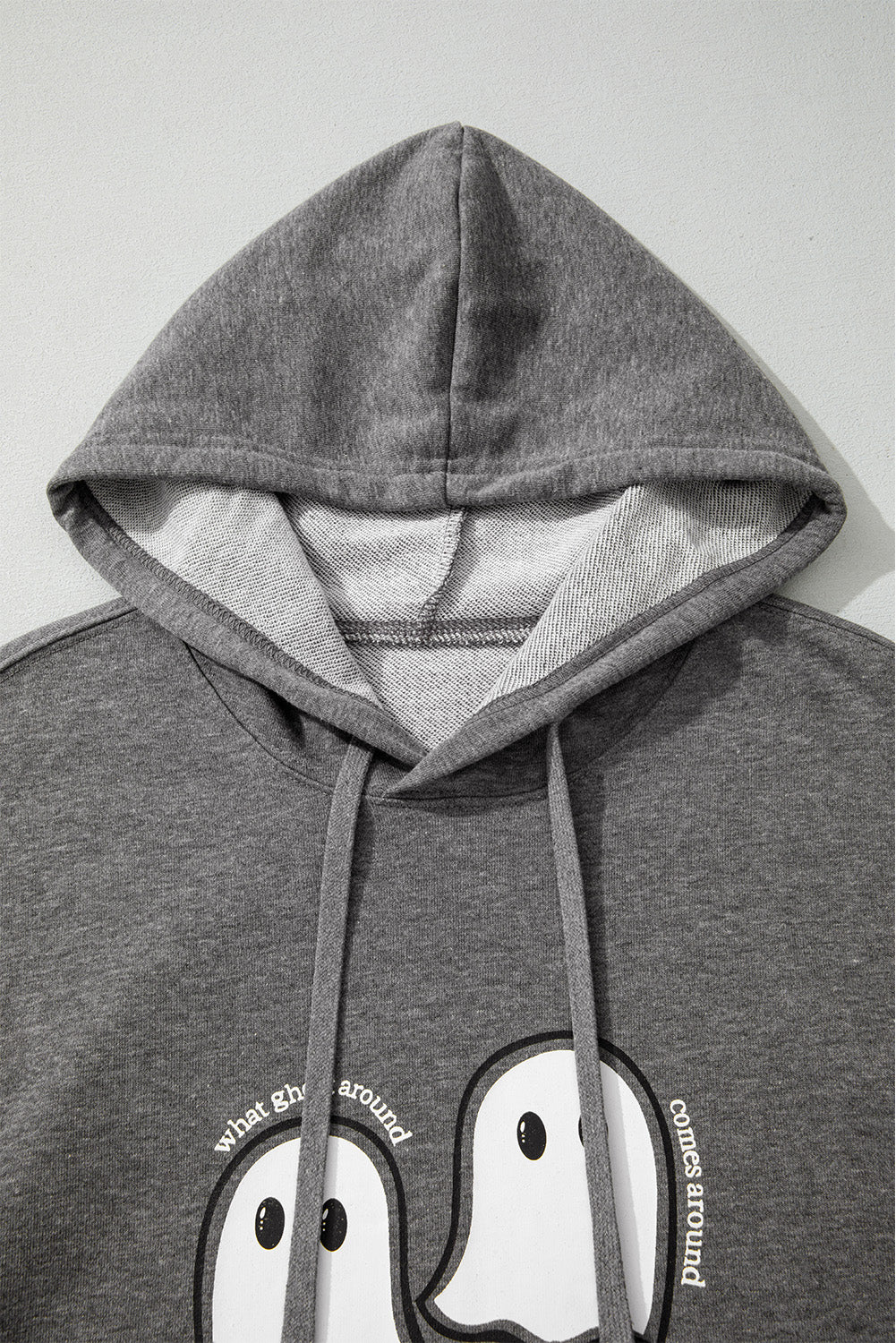 Dark Grey Cute Halloween Ghost Print Mineral Wash Oversize Hoodie