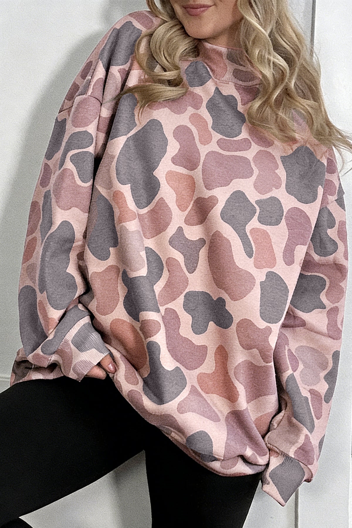Sky Blue Camouflage Western Style Pullover Sweatshirt