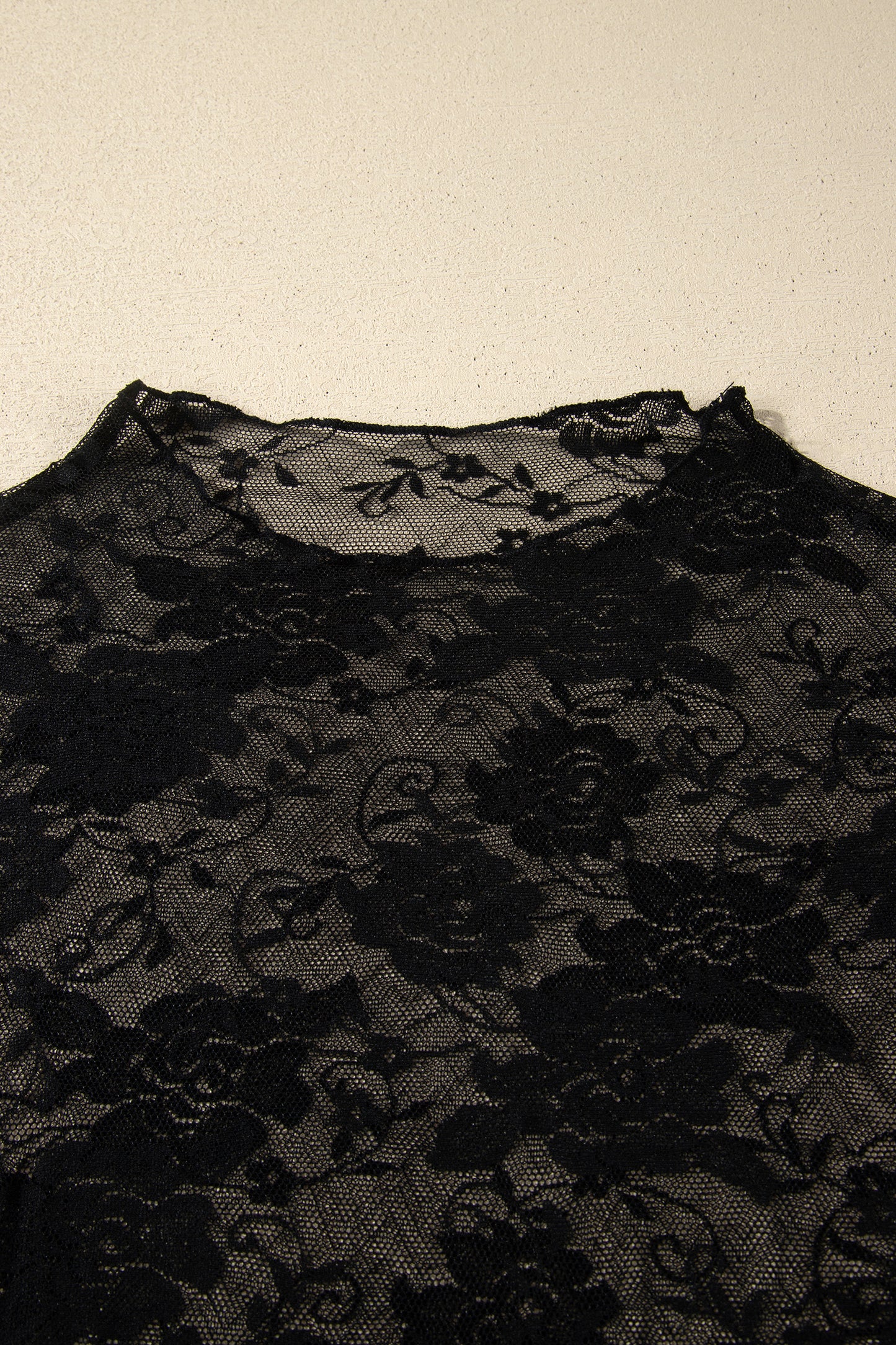 Black Plus Size Floral Mesh Long Sleeve Top